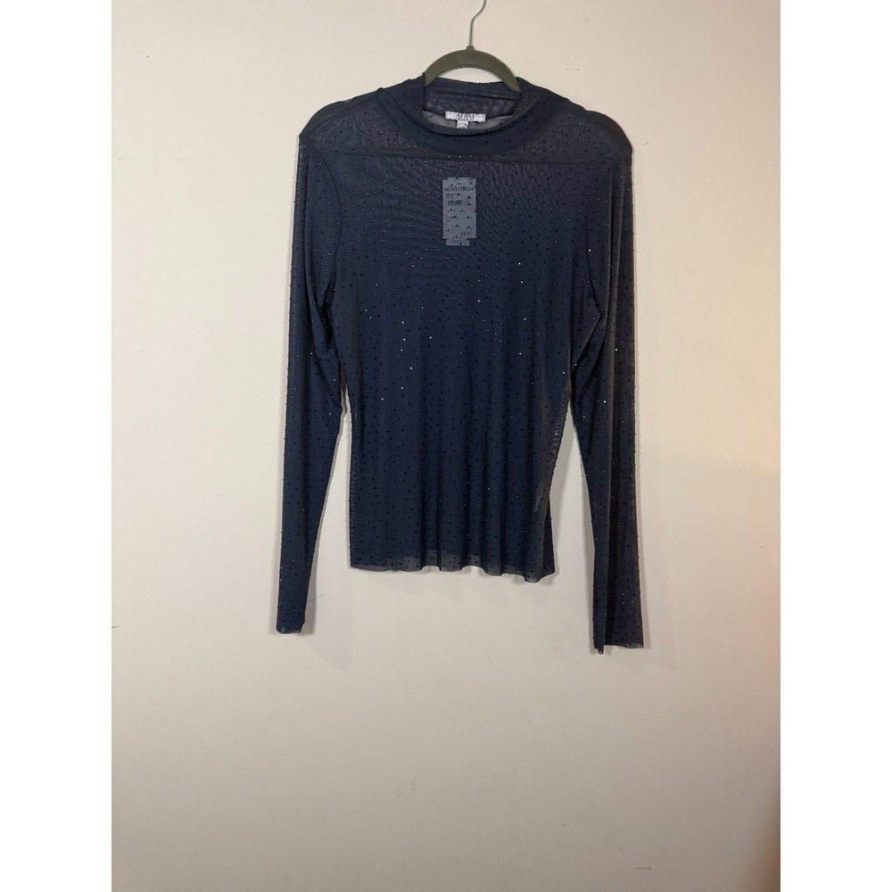 Navy Blue Sheer Rhinestone Night Out Statement NWT AFRM XL Mesh Long Sleeve Top